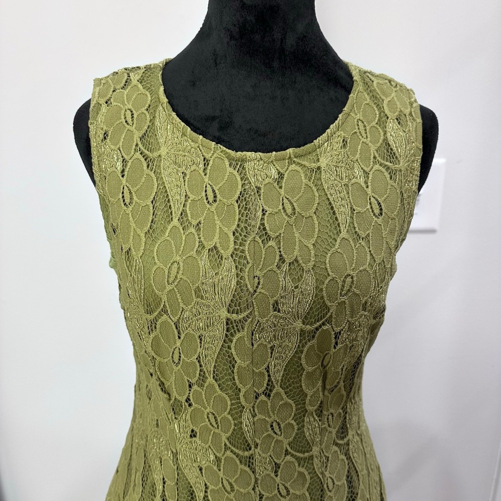 Altar'd State Lace Dress L Olive Green Floral Sleeveless Fit Flare Boho Romantic - Picture 5 of 10